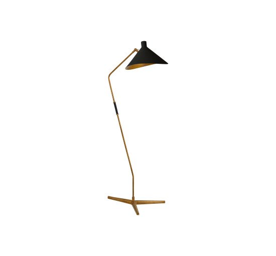 null - Mayotte Large Offset Floor Lamp Antique Brass/Black Shade