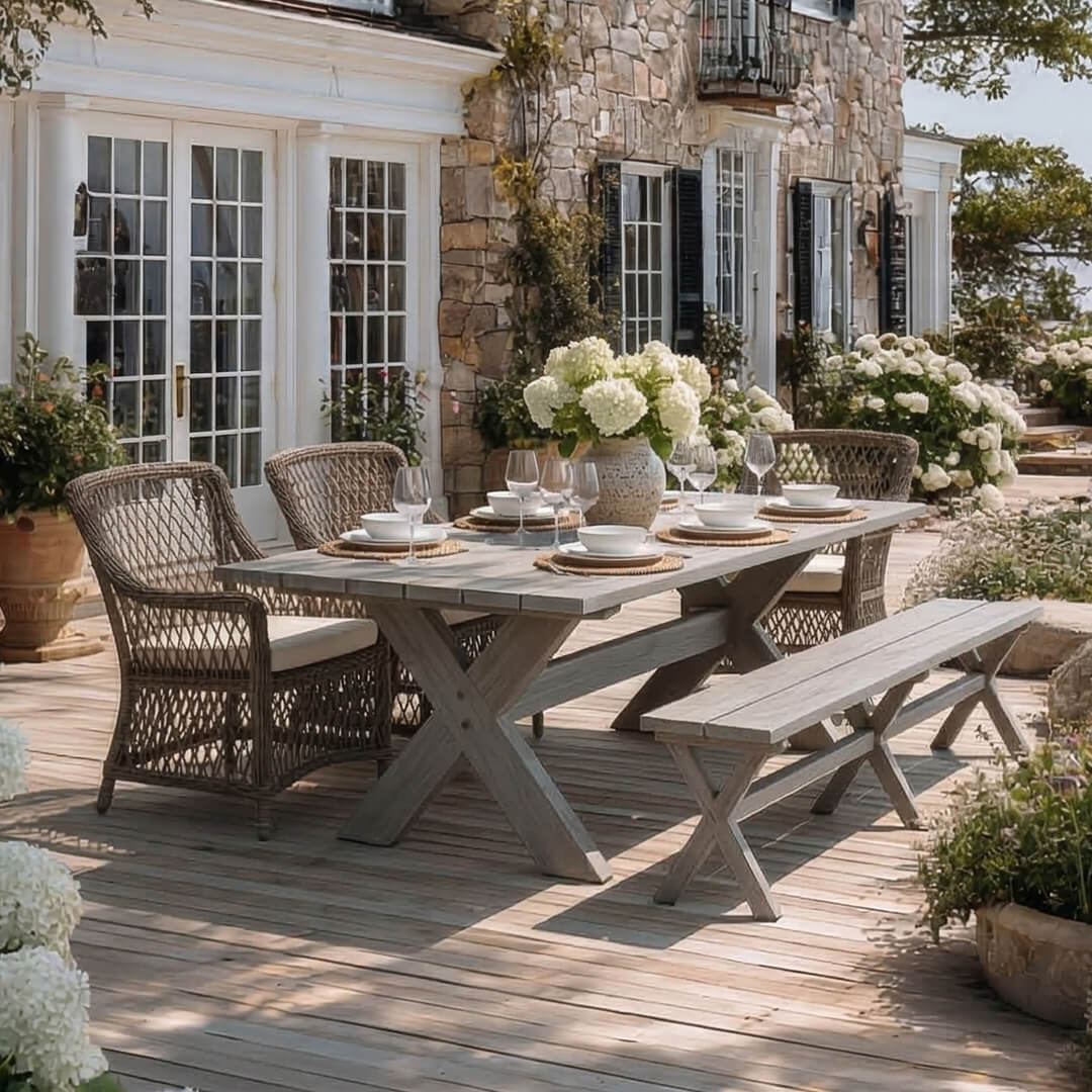 Marbella leunstoel met Cross bank en eettafel