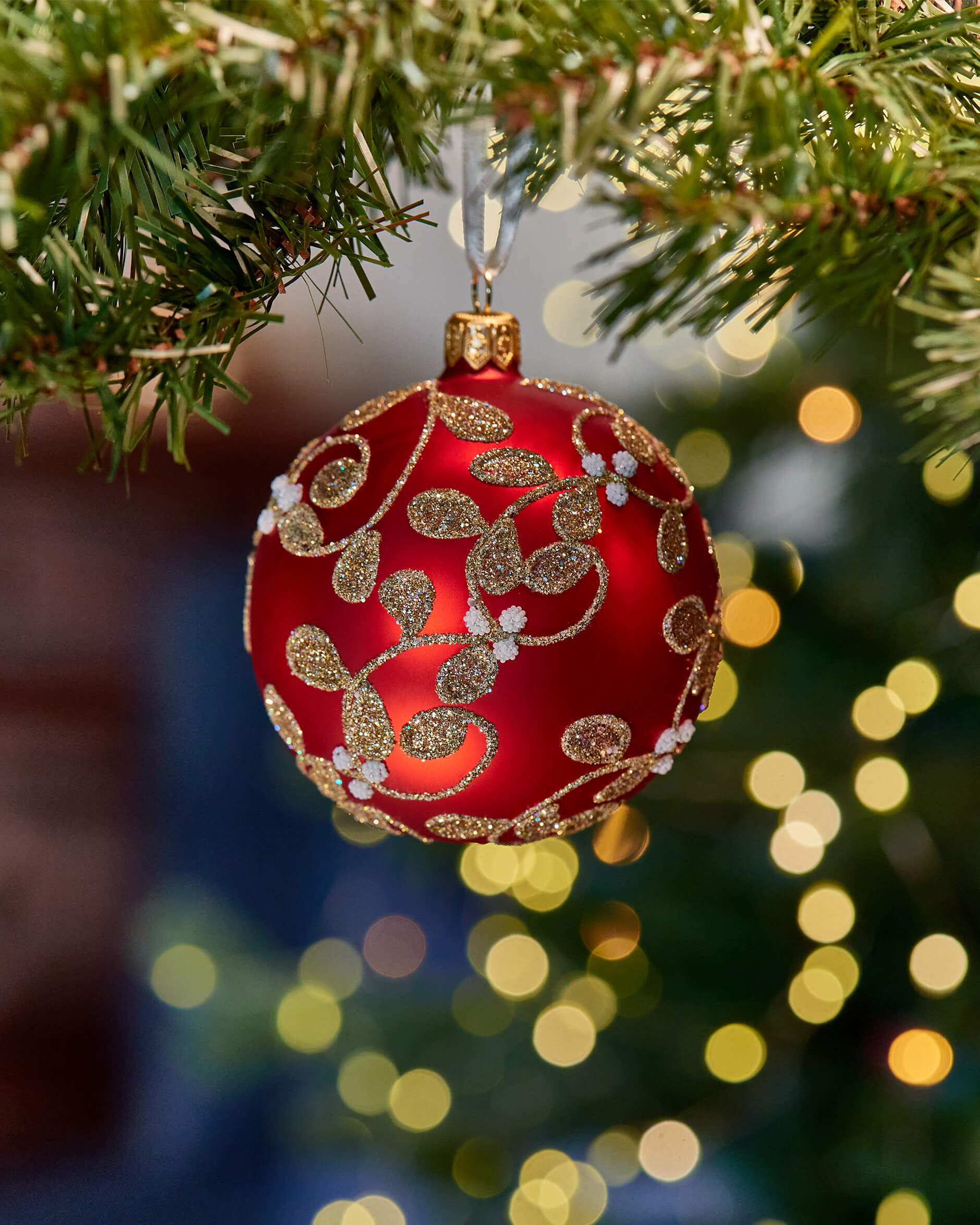 Lux Sparkling Leaves julkula röd 8cm