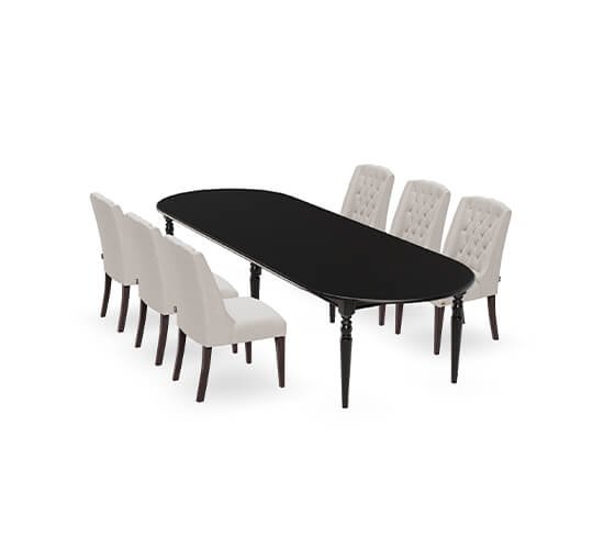Sand - Osterville matbord modern black med Venice matstol off-white