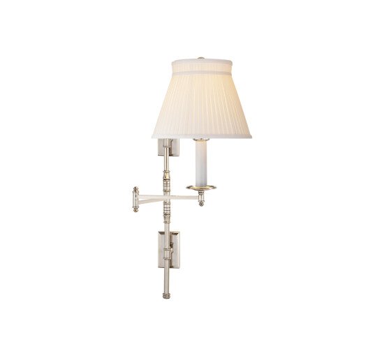 Polished Nickel - Dorchester Double Backplate Swing Arm Antique-Burnished Brass/Linen Shade