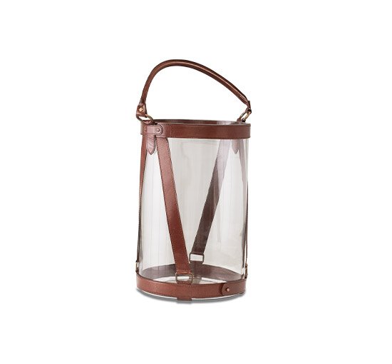 L - Kensington Glass Lantern, Leather