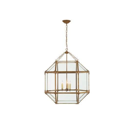 null - Morris Large Lantern Gilded Iron/Clear Glass