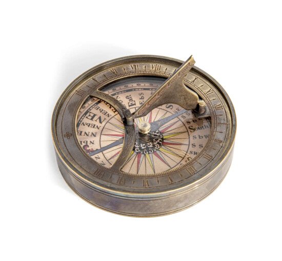 18th C. -aurinkokello/kompassi, messinkiä