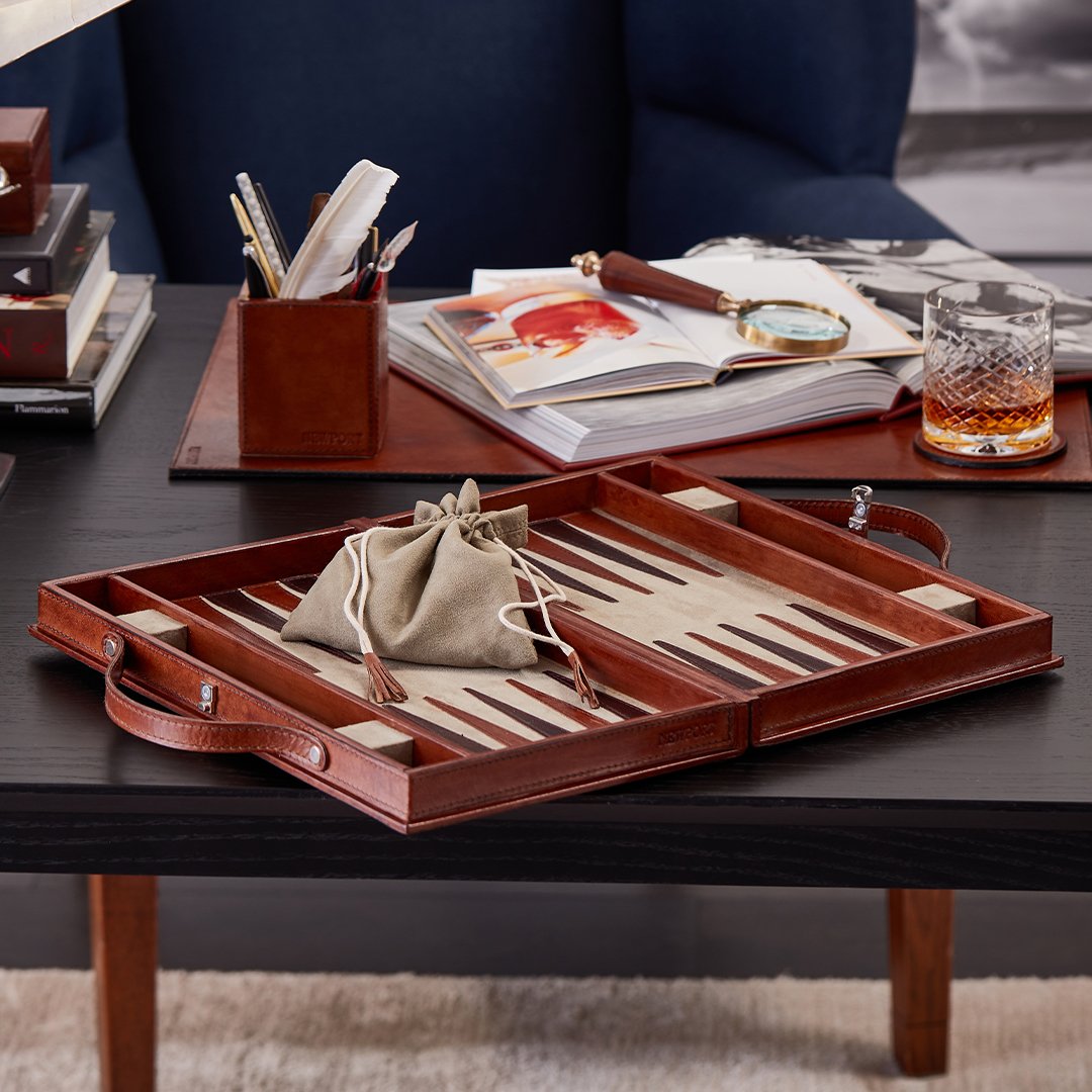 Kensington backgammon set leather/wood