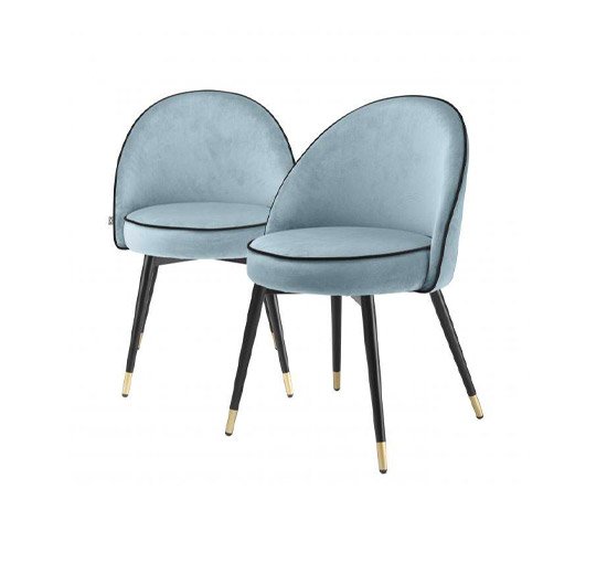 Savona blue velvet - Cooper dining chair faux leather beige set of 2