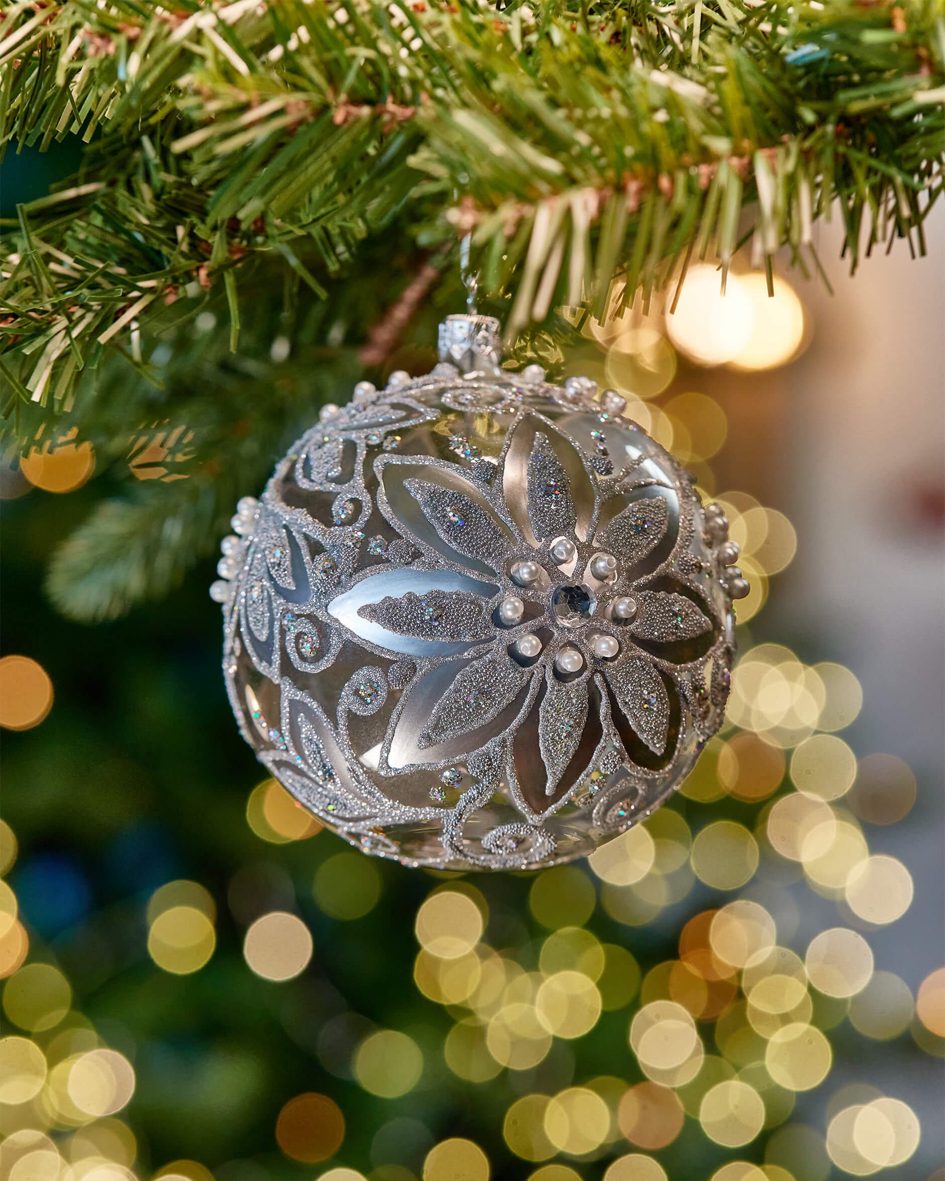 Lux Aurelia -joulupallo, hopea/kirkas lasi