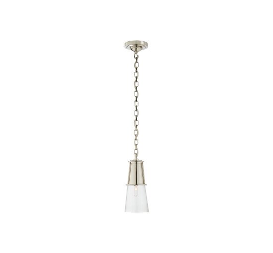 Polished Nickel - Robinson Small Pendant Antique Brass/Clear Glass