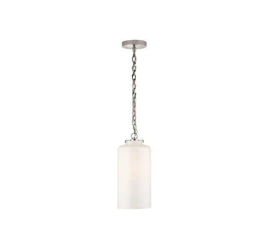 Polished Nickel/White Glass - Katie Cylinder Pendant Polished Nickel/Clear