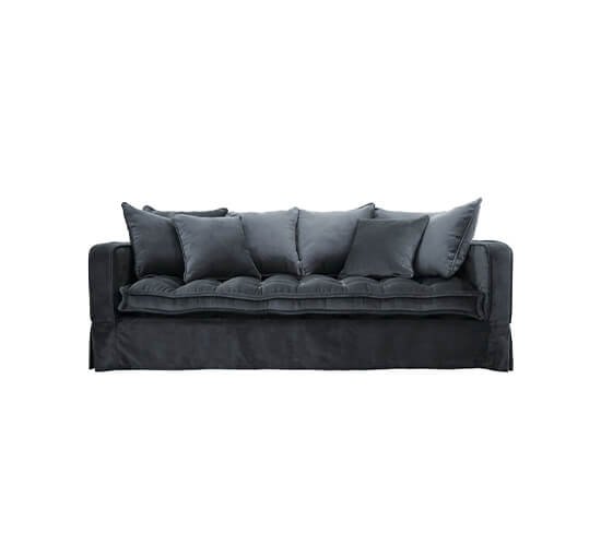 Velvet Iron Grey - Greenwich Couch, linen, sand