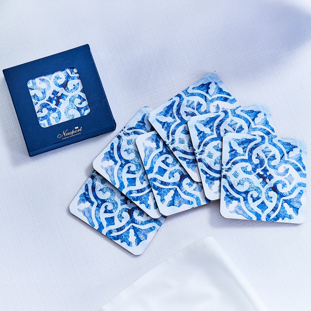 Portofino glasunderlägg blå/vit 6-pack