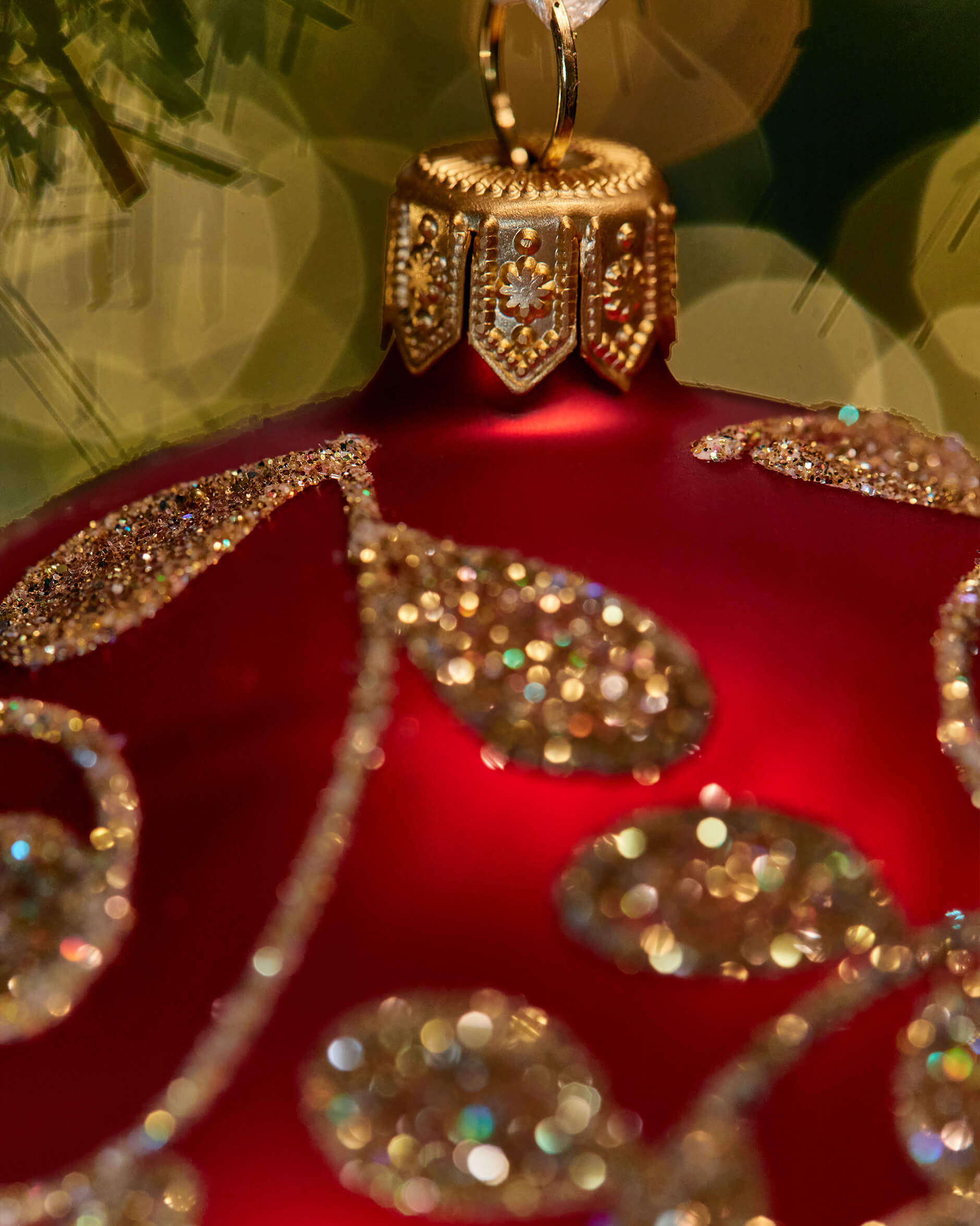 Lux Sparkling Leaves julkula röd 8cm