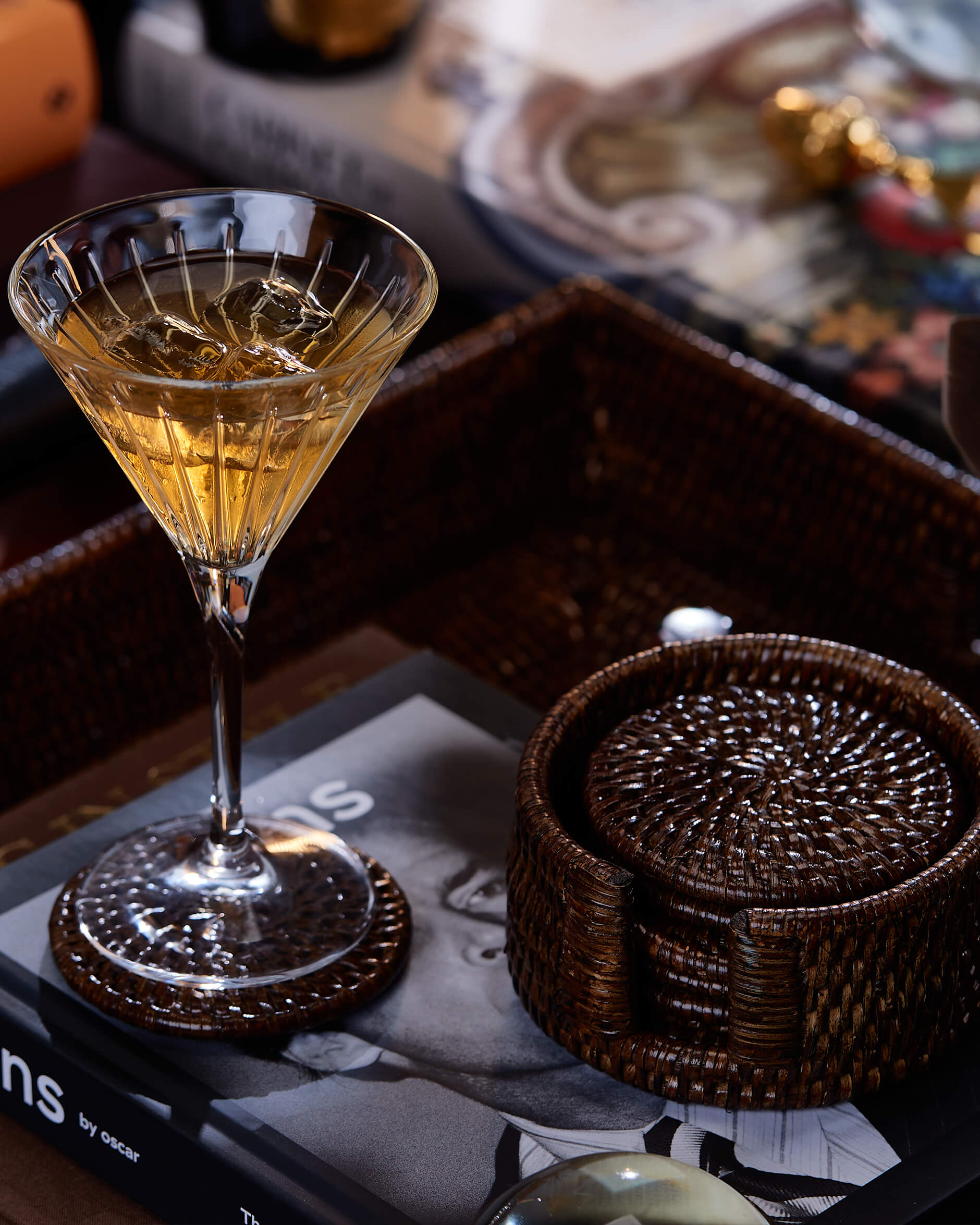 Cognac glasunderlägg rotting 6-pack