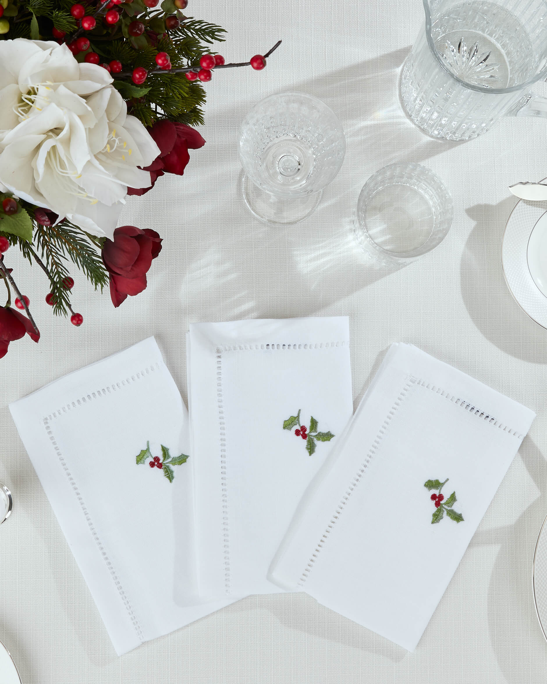 Christmas Holly Berry servett vit