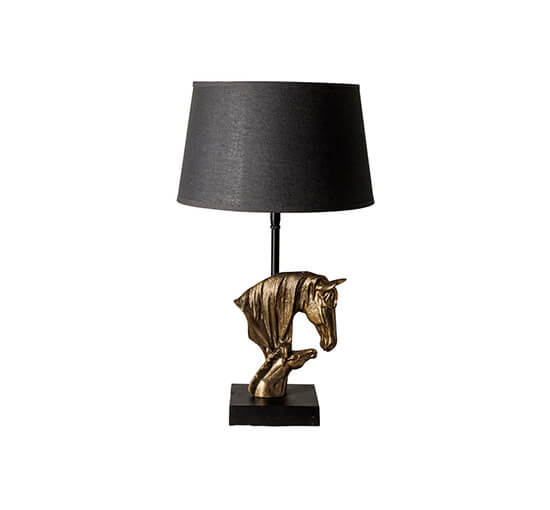 Hest bordlampe sort/guld