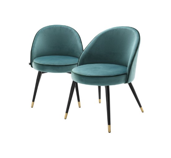 Roche turquoise velvet - Cooper dining chair faux leather beige set of 2
