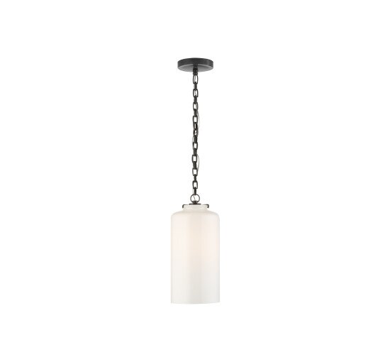 Bronze/White Glass - Katie Cylinder Pendant Polished Nickel/Clear