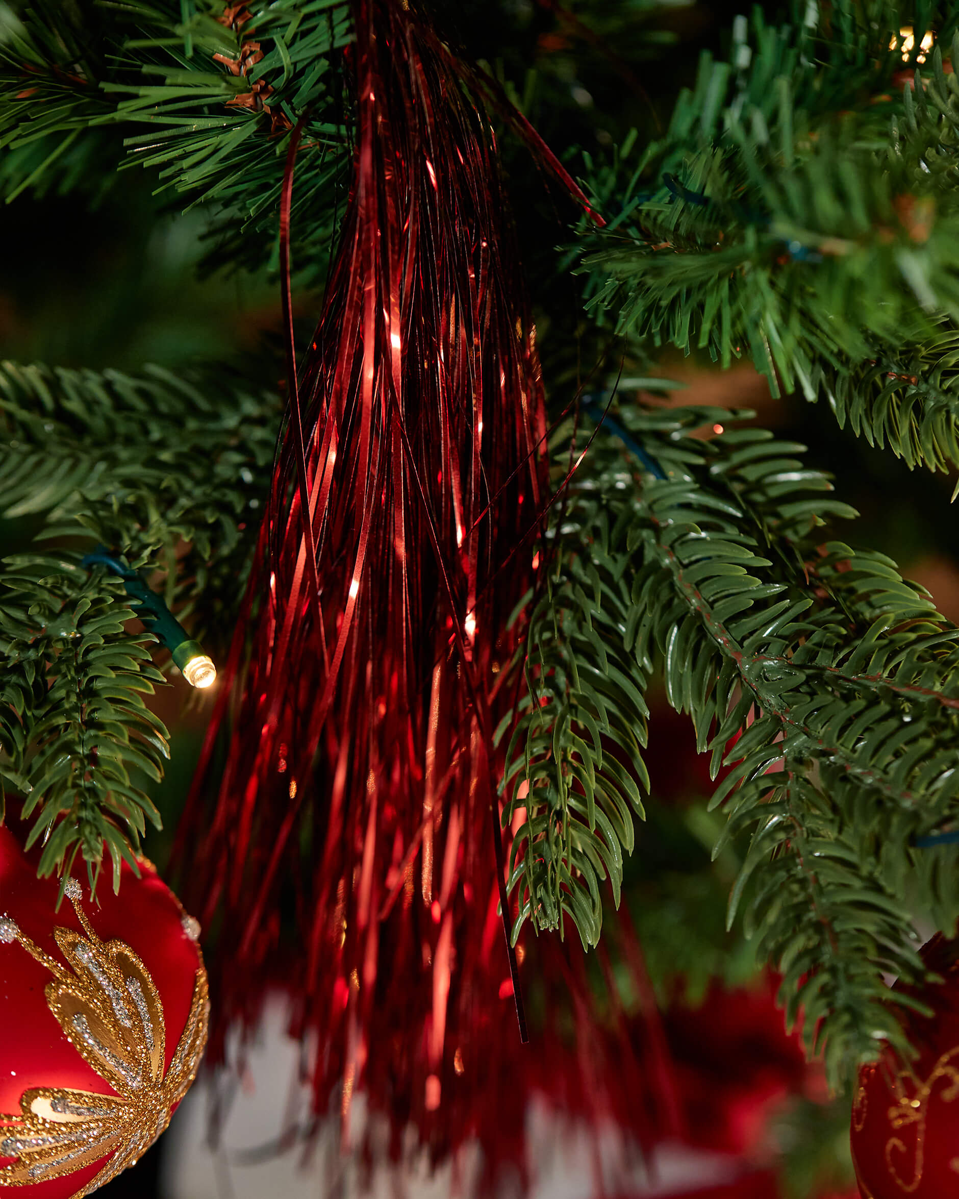 Lametta glitter julgransdekoration vinröd