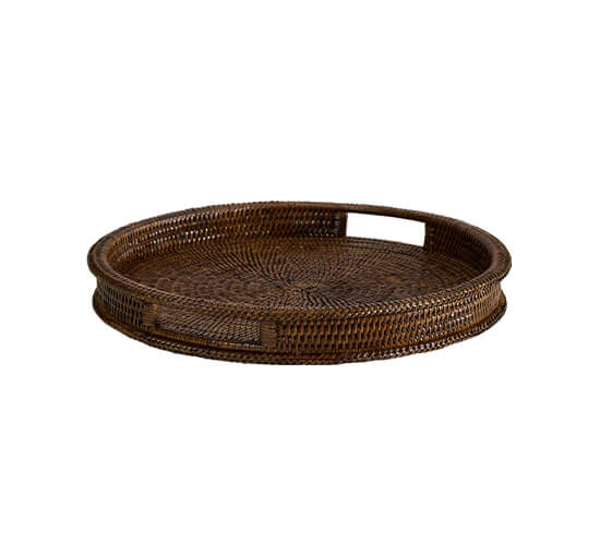 Cognac Serving Tray Round Rattan