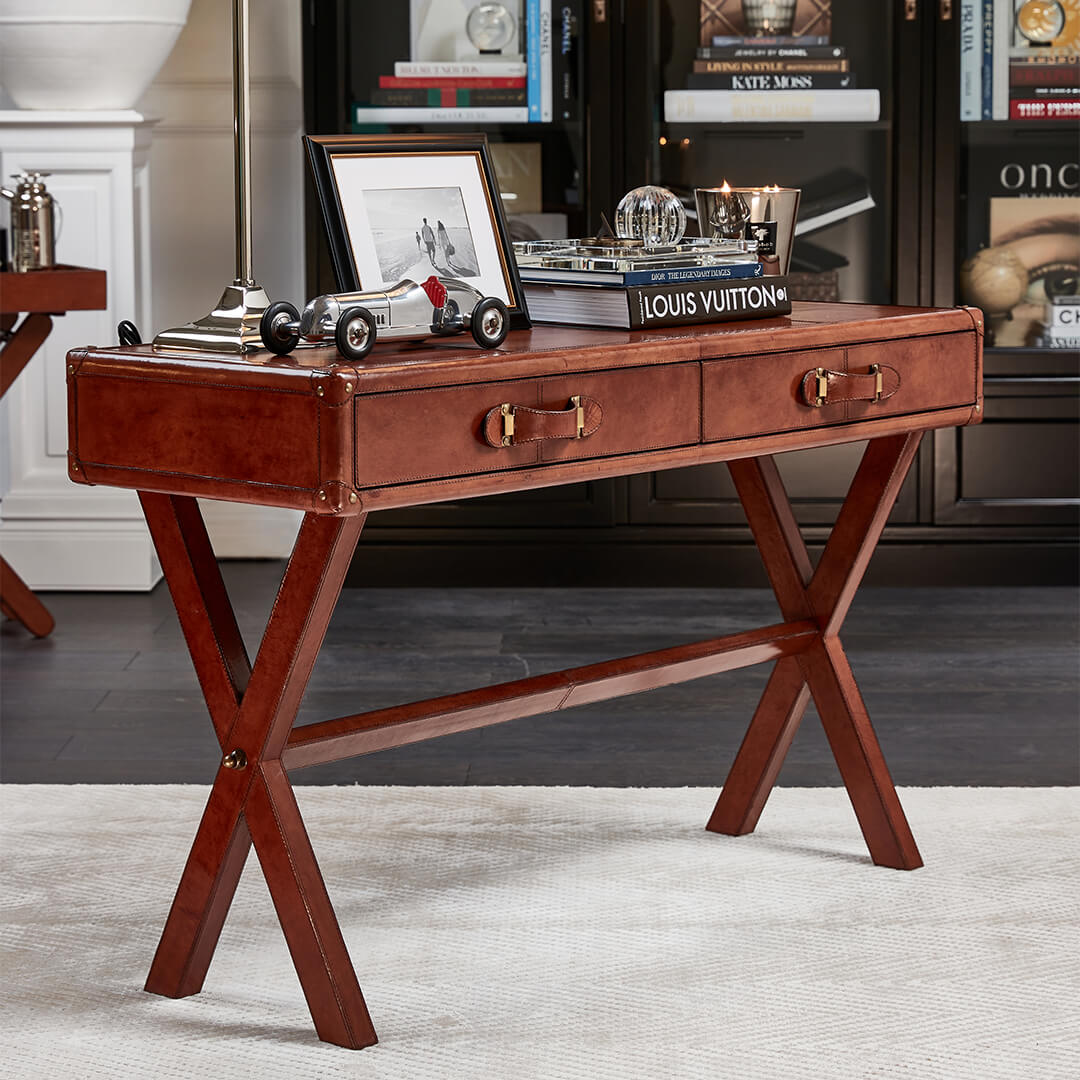 Kensington Console Table Leather Two-Drawer