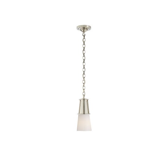 Polished Nickel - Robinson Small Pendant Antique Brass/White Glass