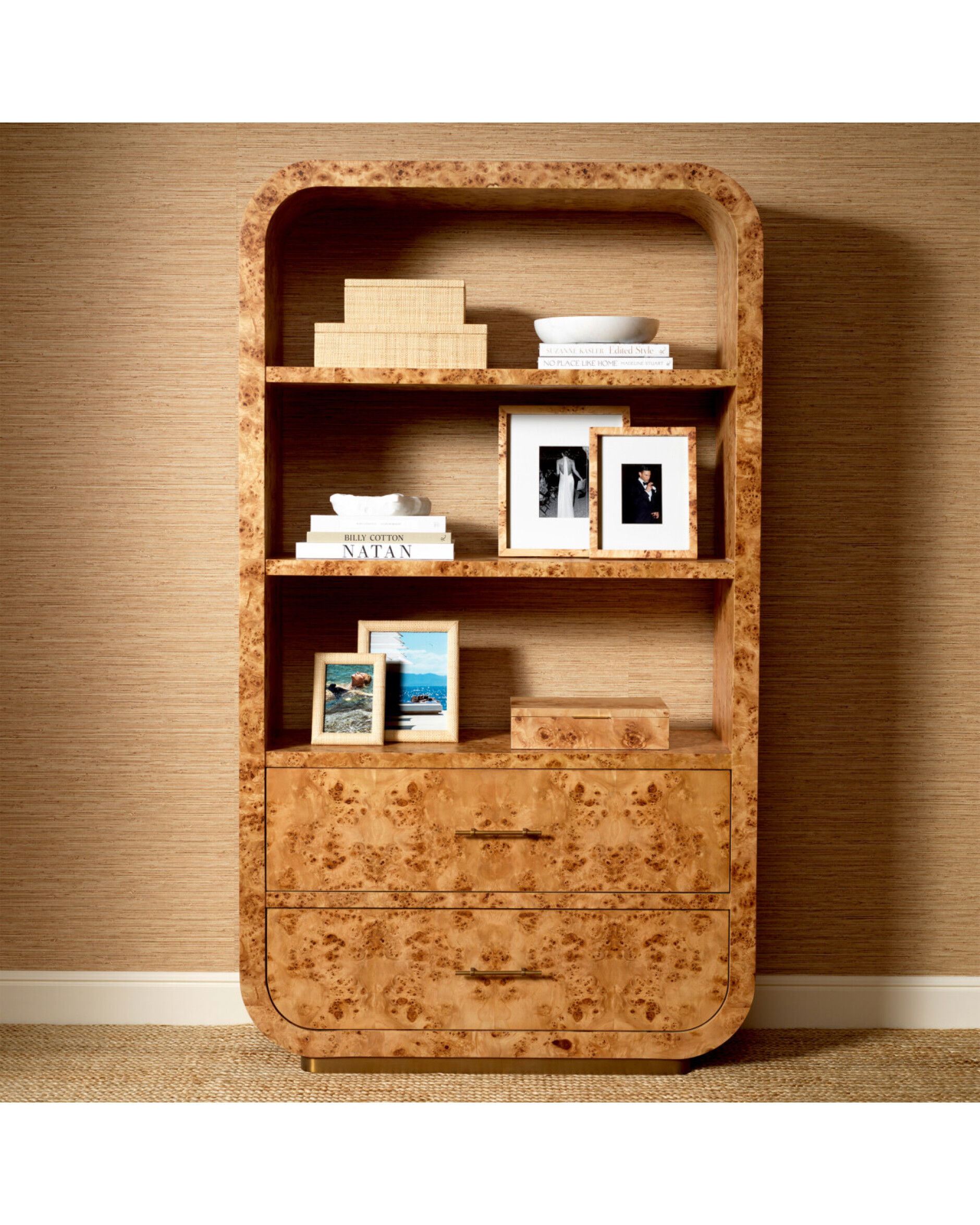 Quinton bokhylla light brown mappa burl