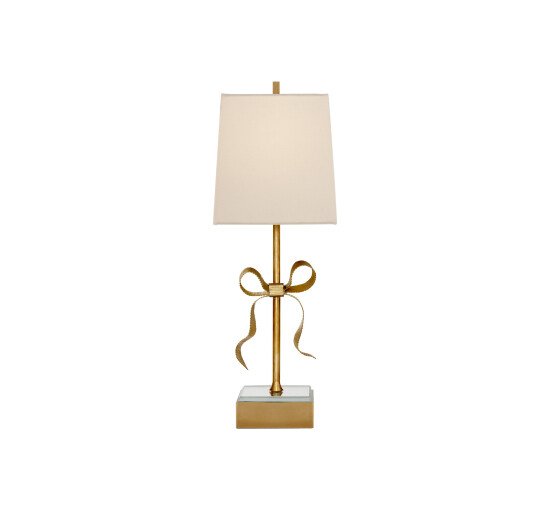Soft Brass - Ellery Gros-Grain Bow Table Lamp Polished Nickel and Mirror