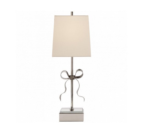 Polished Nickel - Ellery Gros-Grain Bow Table Lamp Polished Nickel and Mirror