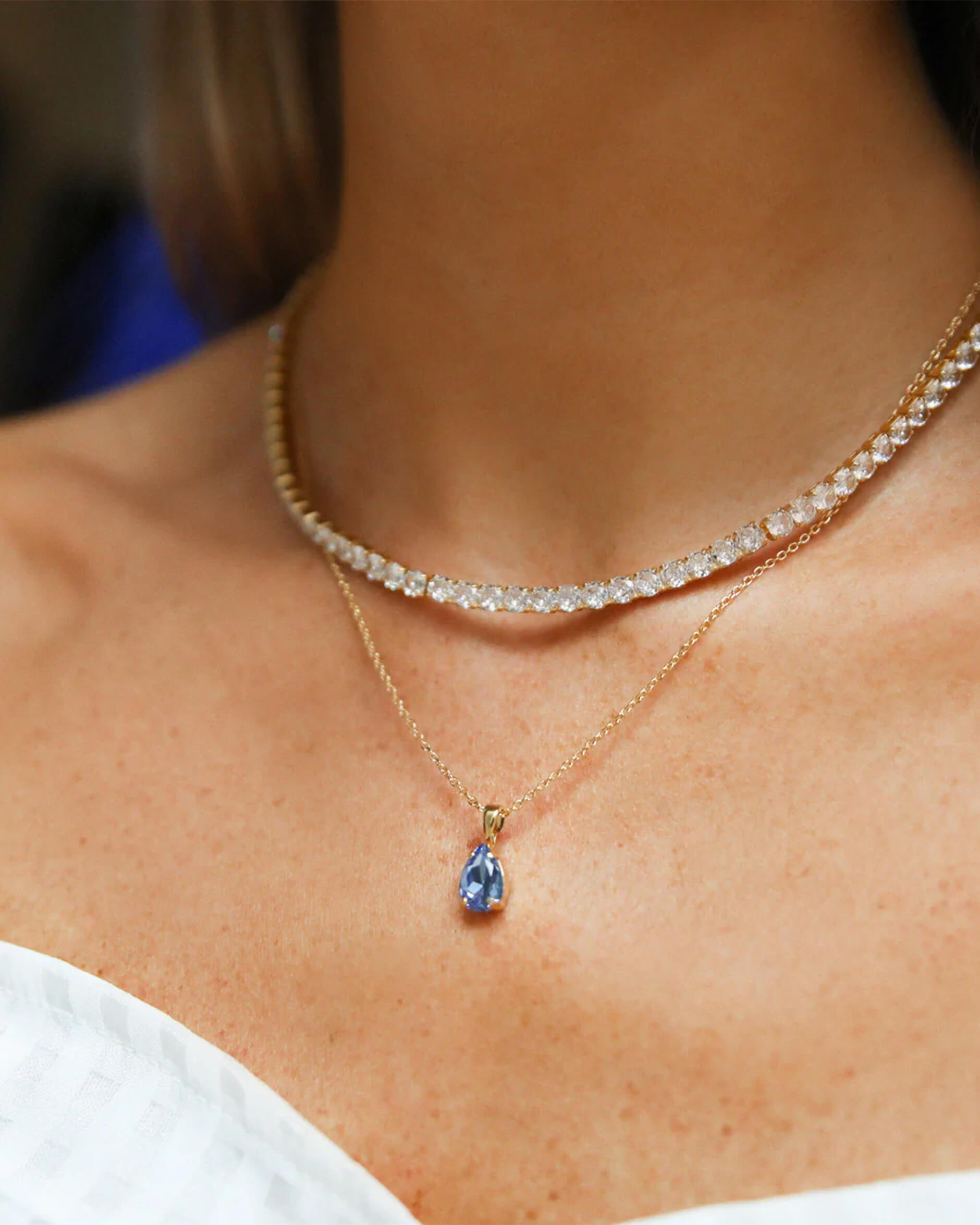 Petite Drop Necklace Lapis Rhodium