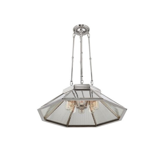 Polished Nickel/Ribbed Mirror - Rivington Eight-Paneled Chandelier Natural Brass/White Glass