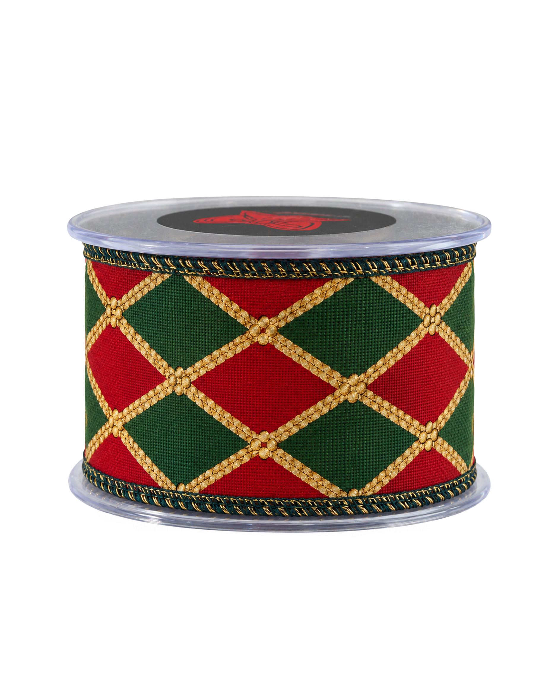 Harlequin textile ribbon tartan green/red 9 m