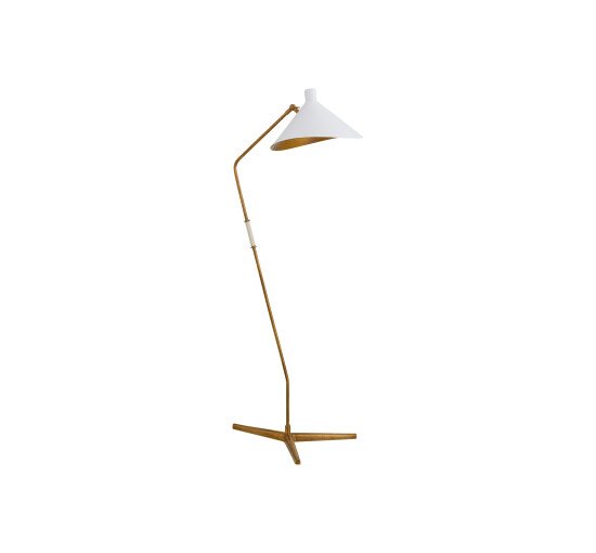 White - Mayotte Large Offset Floor Lamp Antique Brass/Black Shade