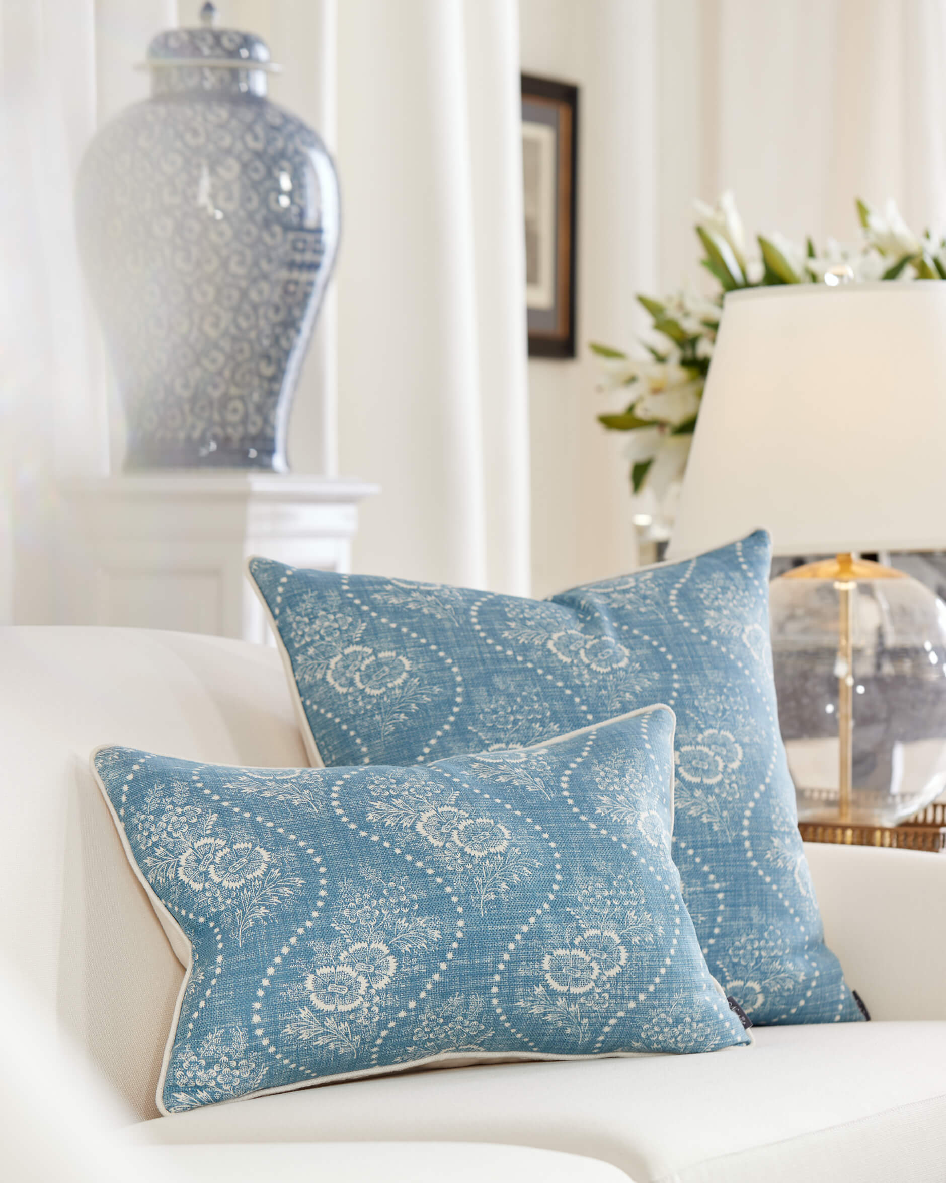 Annaliese Floral cushion cover chambray