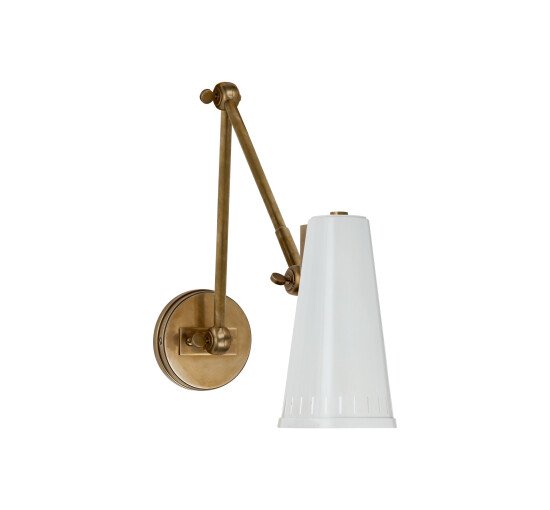 Antique White - Antonio Adjustable Two Arm Wall Lamp Antique Brass/Matte Black Shade