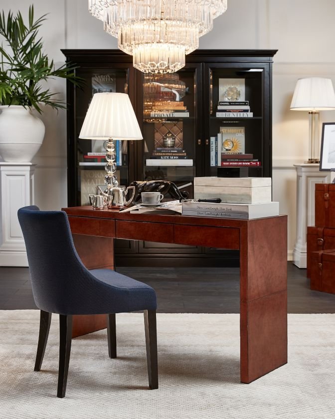 Kensington console table leather three-drawer