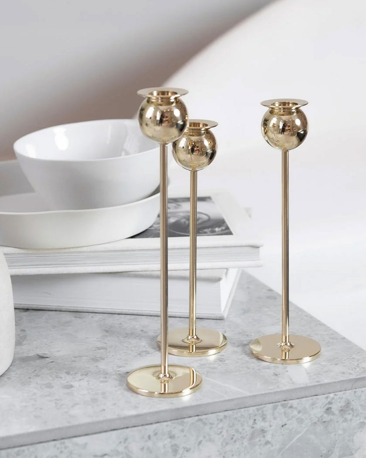 Tulp kandelaar messing set 3 stuks