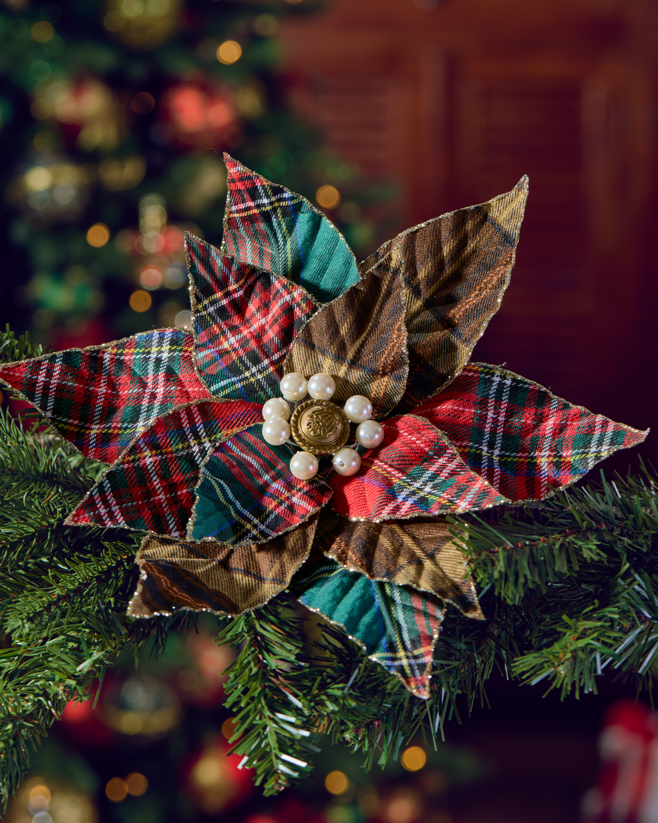 Eleanor kerstbloem kerstboomversiering tartan