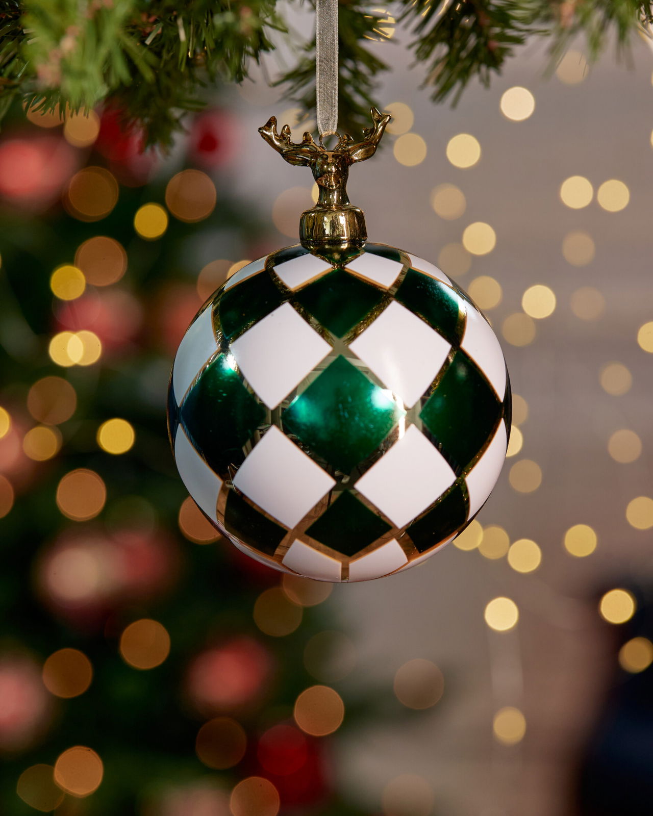 Damian Bauble Green/White 10cm