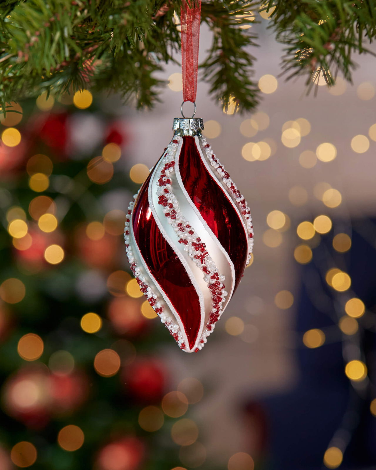 Selena Drop kerstbal rood/zilver