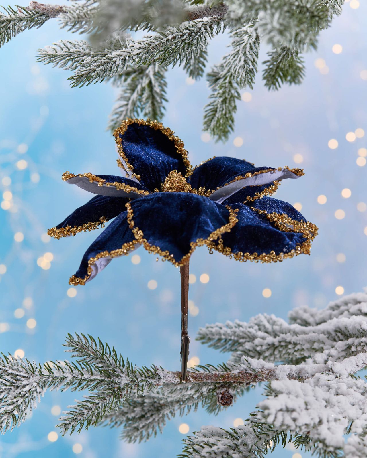 blue poinsettia christmas decoration