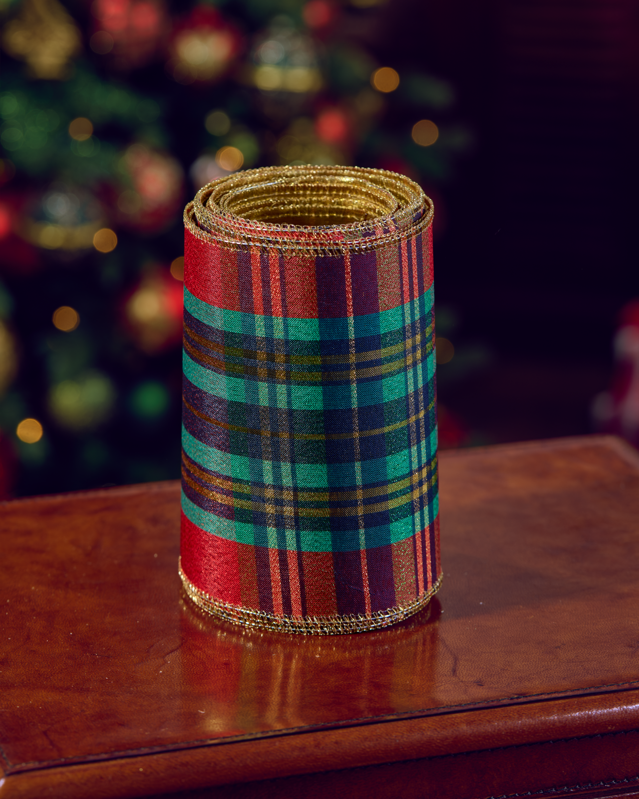 Hampton fabric ribbon tartan red/green/gold 4.5m