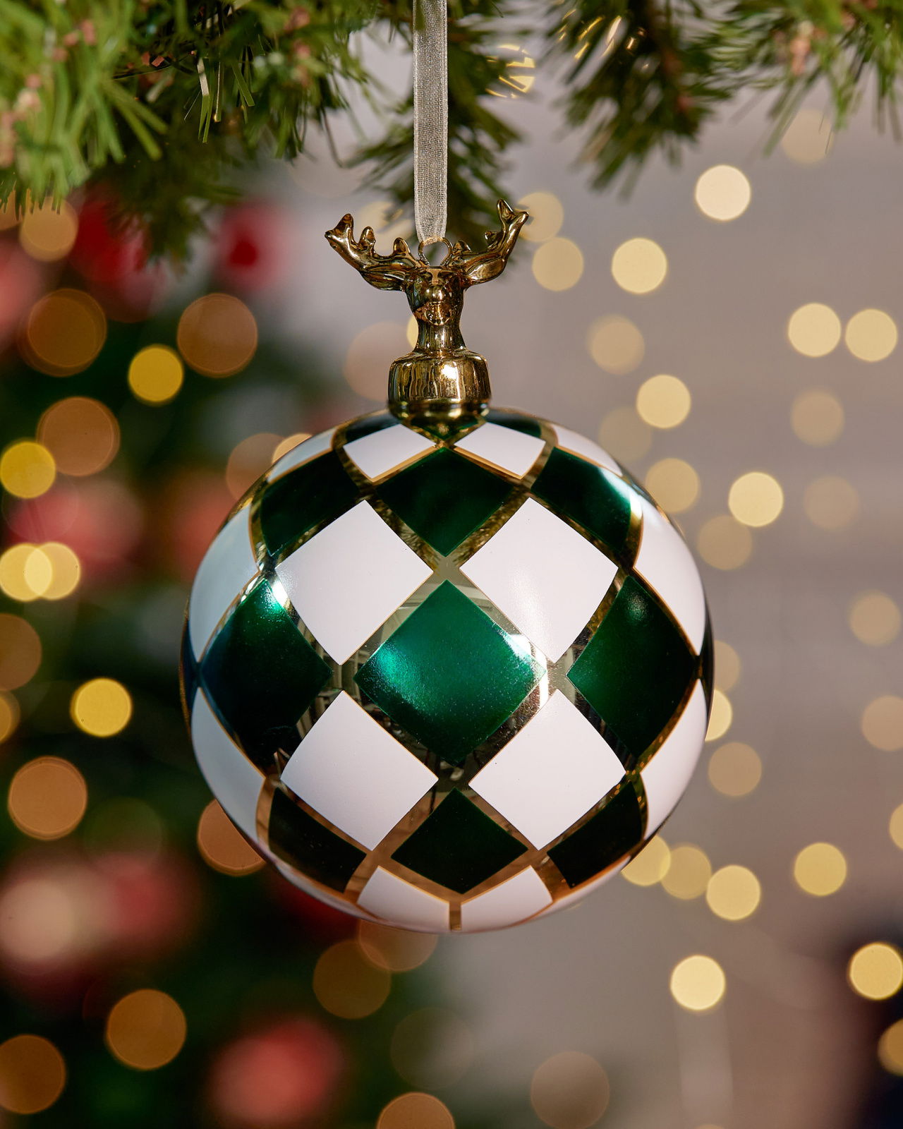 Damian Bauble Green/White 10cm