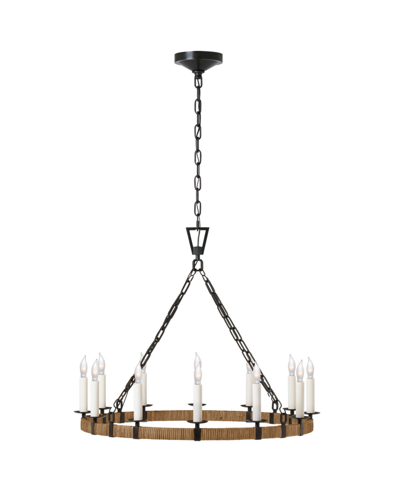 Darlana Medium Wrapped Ring Chandelier Aged Iron and Rattan