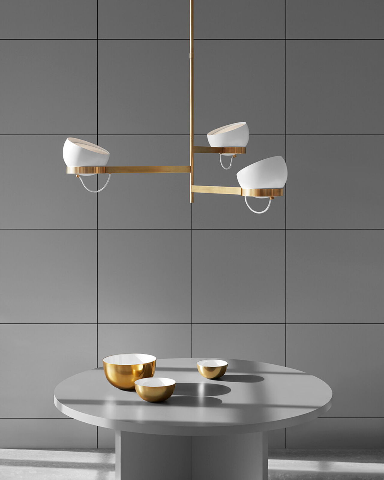 Lightwell Grande Triple Chandelier Soft Brass/White