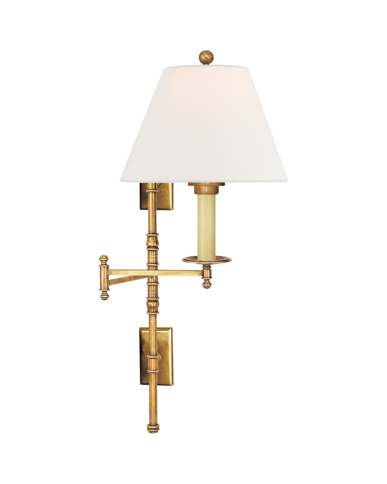 Dorchester Double Backplate Swing Arm Antique-Burnished Brass/Linen Shade