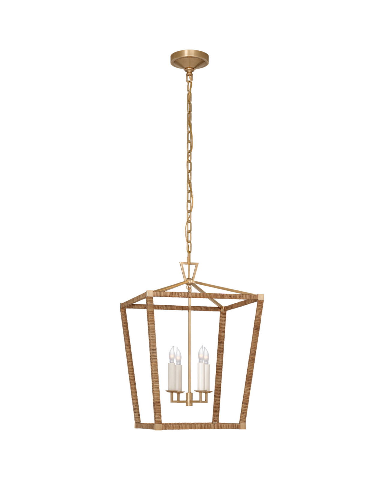 Darlana Wrapped Lantern Antique-Burnished Brass/Natural Rattan M