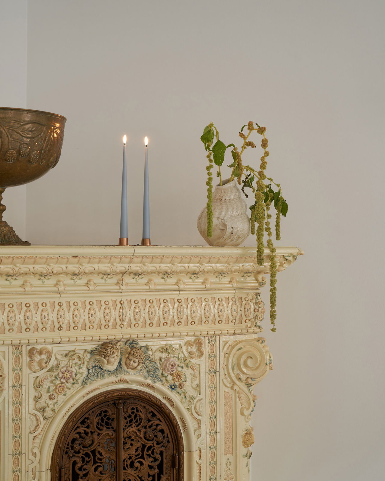 Kroonkaarsen dusty blue set van 4