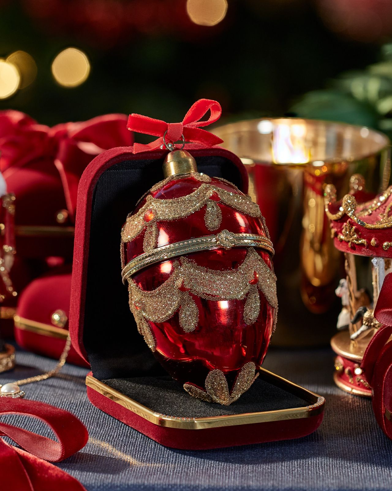 Winston fabergéägg juldekoration röd