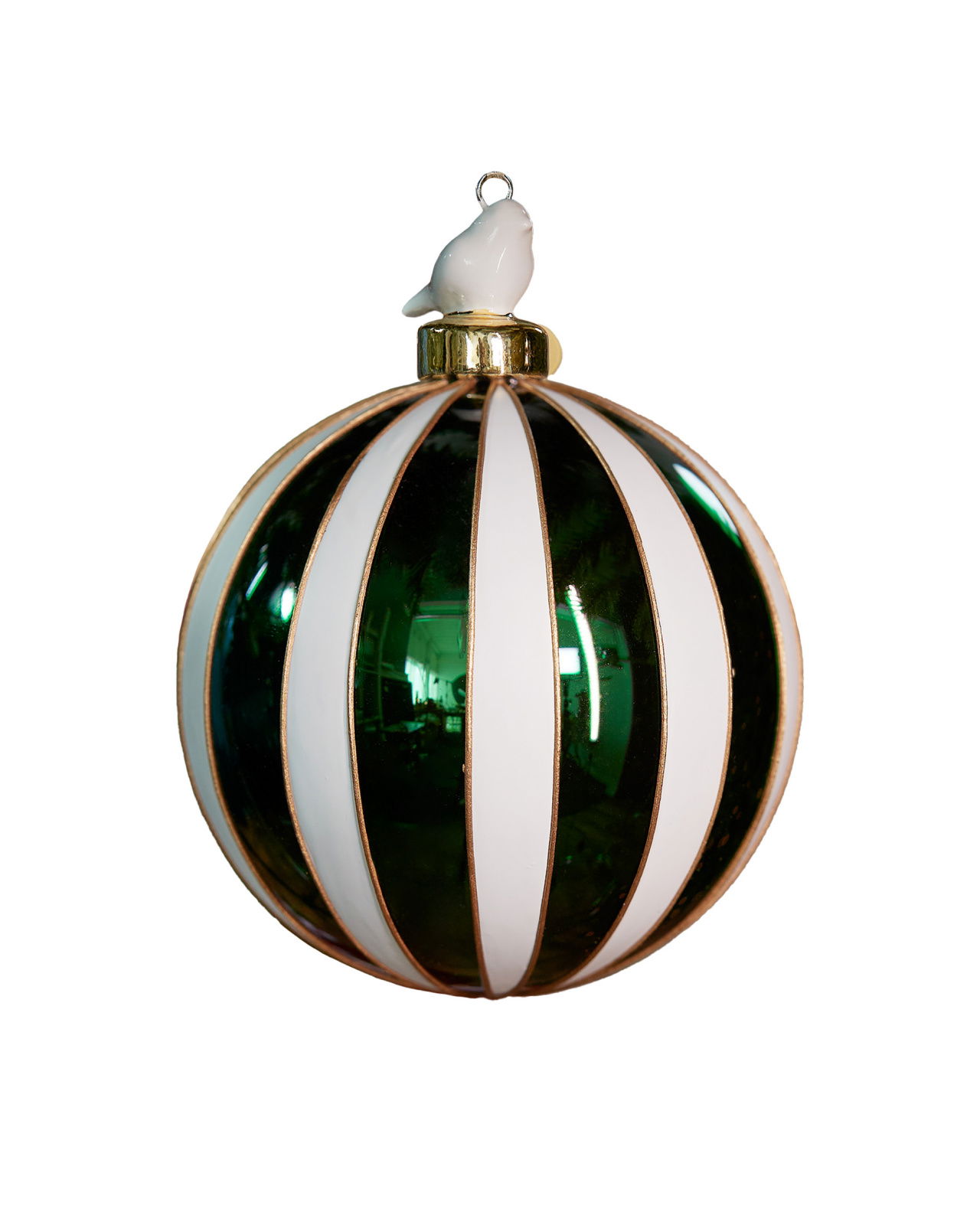 Snow White Robin Bauble Green/White 10cm