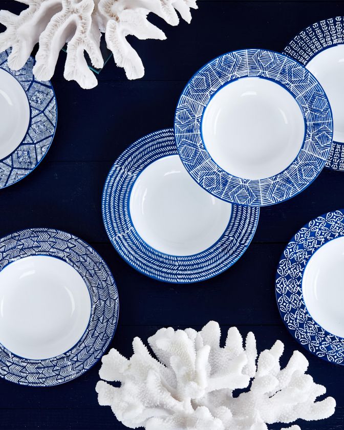 Capri Azzurra Deep Plates, Blue/White Set Of 6